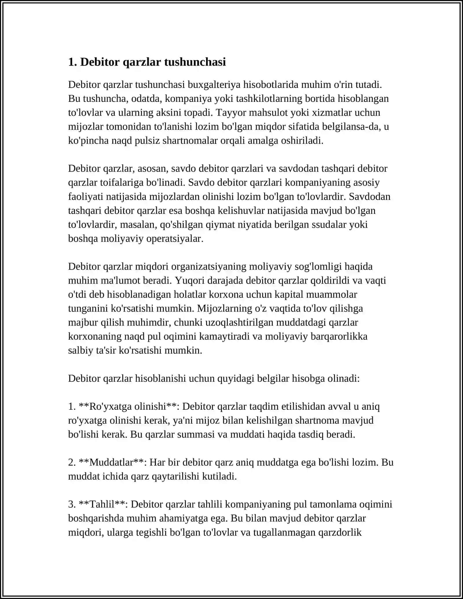 AVTOMOBIL TRANSPORTIDA DEBITOR VA KREDITOR QARZLAR HISOBI 3