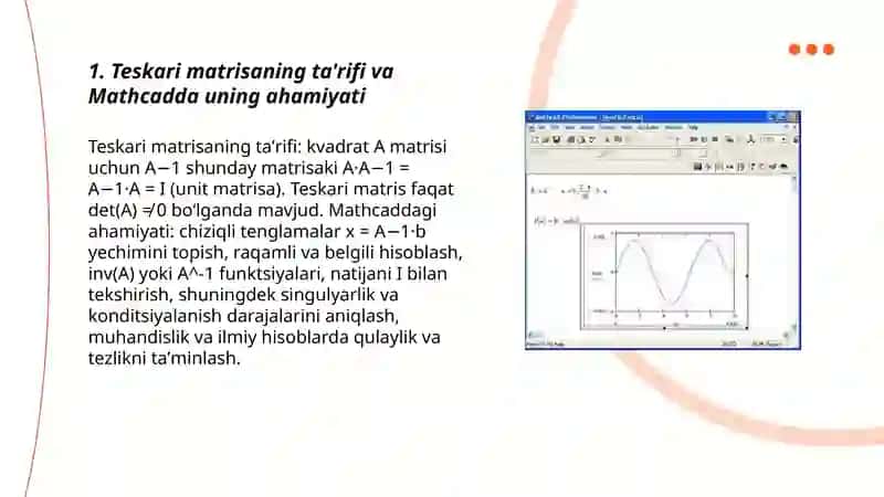 Teskari matrisani Mathcad dasturi orqali hisoblash 3