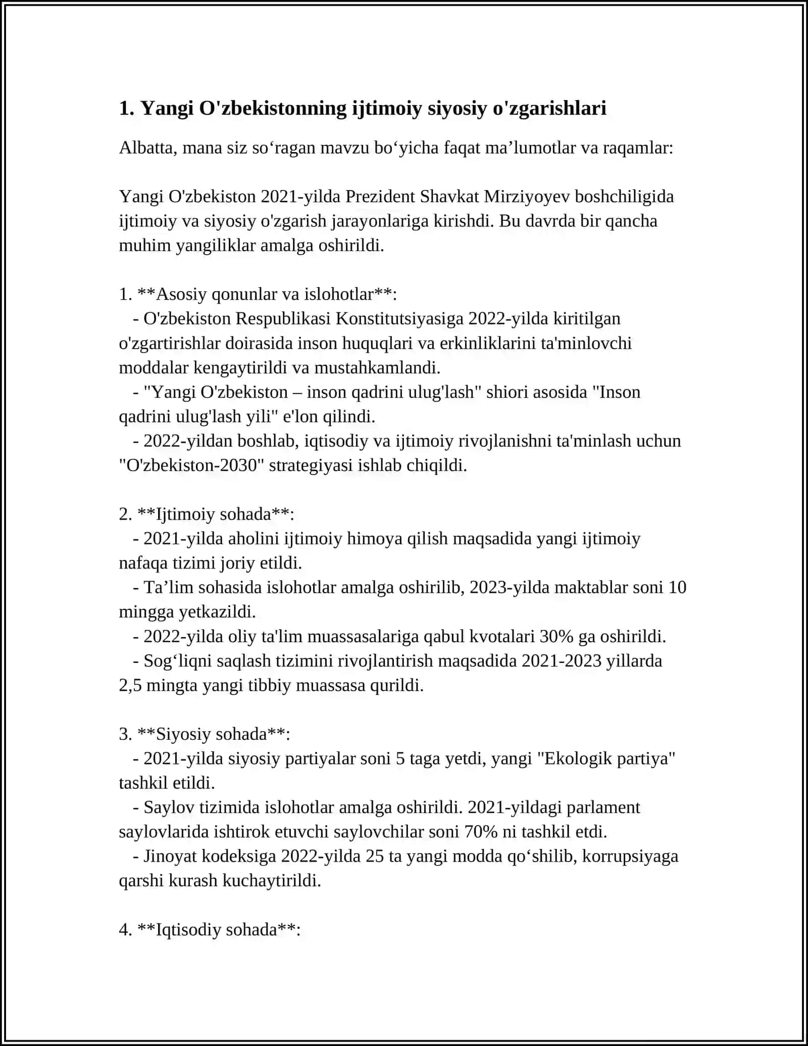 YANGI O'ZBEKISTON IJTIMOIY-SIYOSIY, IQTISODIYOT VA MADANIY HAYOTIDA RO'Y BERAYOTGAN O'ZGARISHLARNING XALQARO REYTING VA INDEKSLARDA AKS ETISHI 3
