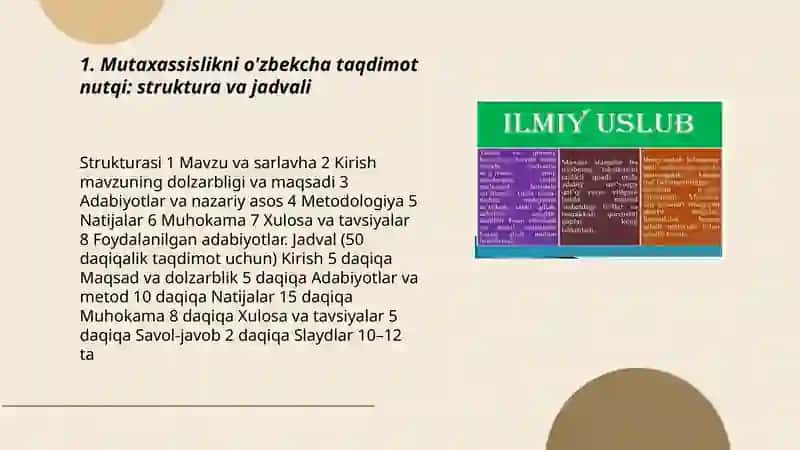 Mutaxassislikni o'zbekcha taqdimot nutqi. "Akademik yozuv" tushunchasi. Ilmiy ommabop uslub. O'zbek milliy pedagogikasi. 3