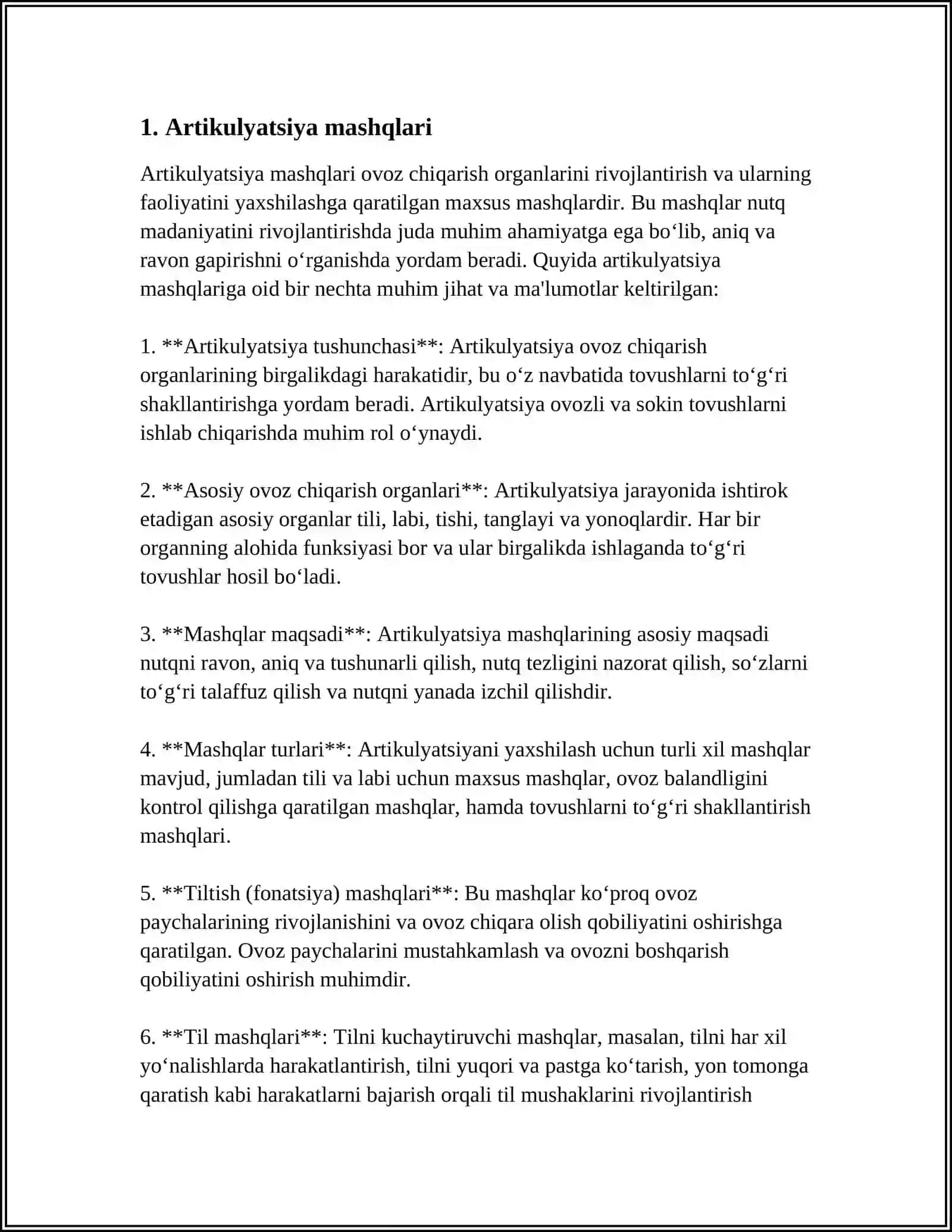 TOVUSHNI MUSTAHKAMLASH BOSQICHIDA ARTIKULYATSIYA, DIKTSIYA, INTANATSION IFODALILIKNI, MANTIQIY URG'UNI RIVOJLANTIRISHDA LOGOPEDIK RITMIKA 3