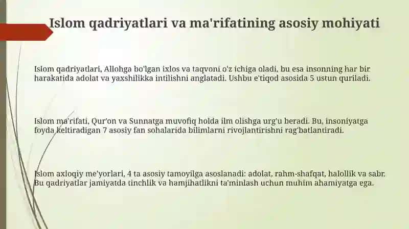 Islom qadriyatlari va ma'rifatining hozirgi davrdagi ahamiyati 3