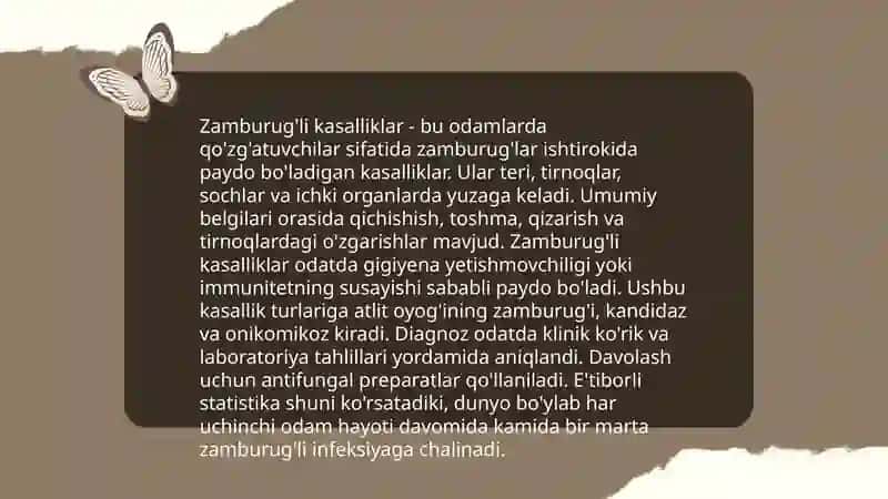 Zamburug'li kasalliklarning o'ziga xosligi 3