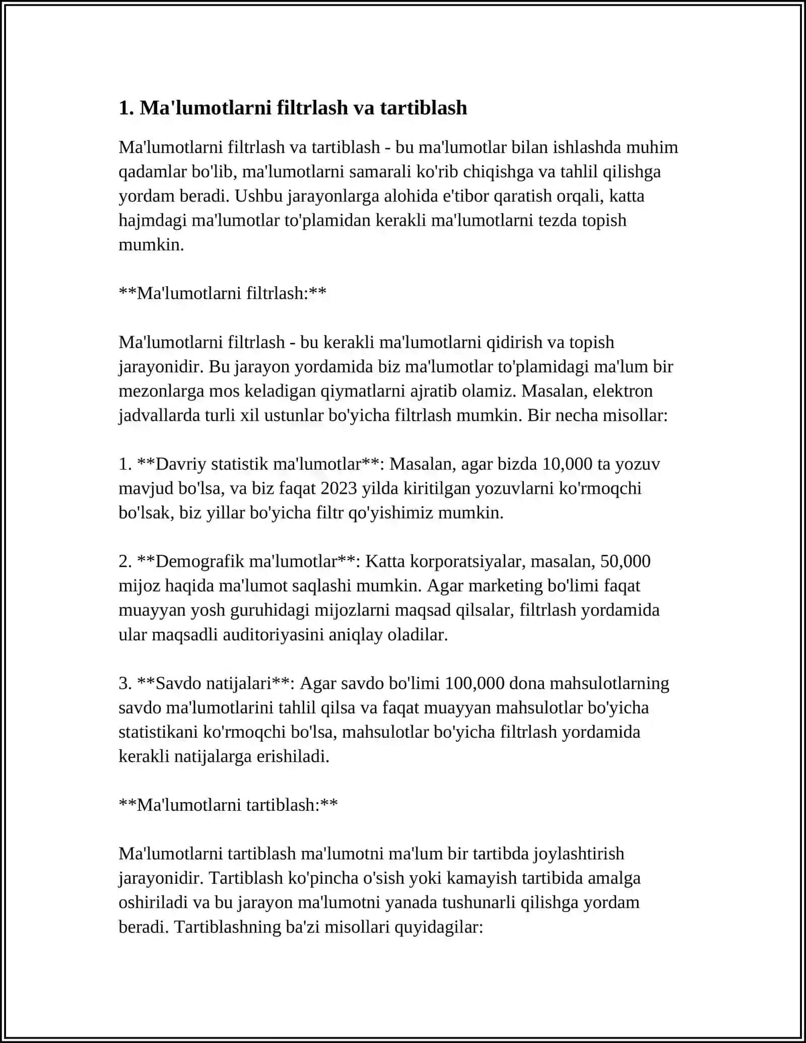 EXCEL DASTURIDA TURLI HISOBOTLAR TAYYORLASH 3