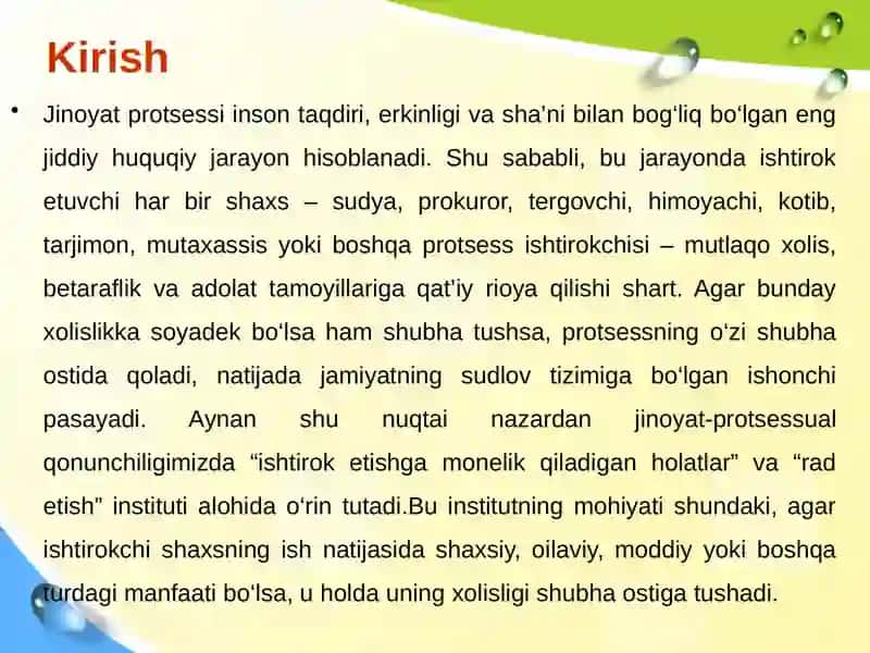 JINOYAT PROTSESSIDA ISHTIROK ETISHGA MONELIK QILADIGAN HOLATLAR. RAD QILISHLAR 3