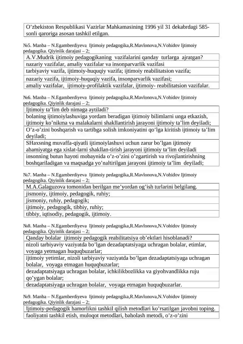 OILA VA IJTIMOIY PEDAGOGIKA FANIDAN FANINING TEST SAVOLLARI 3