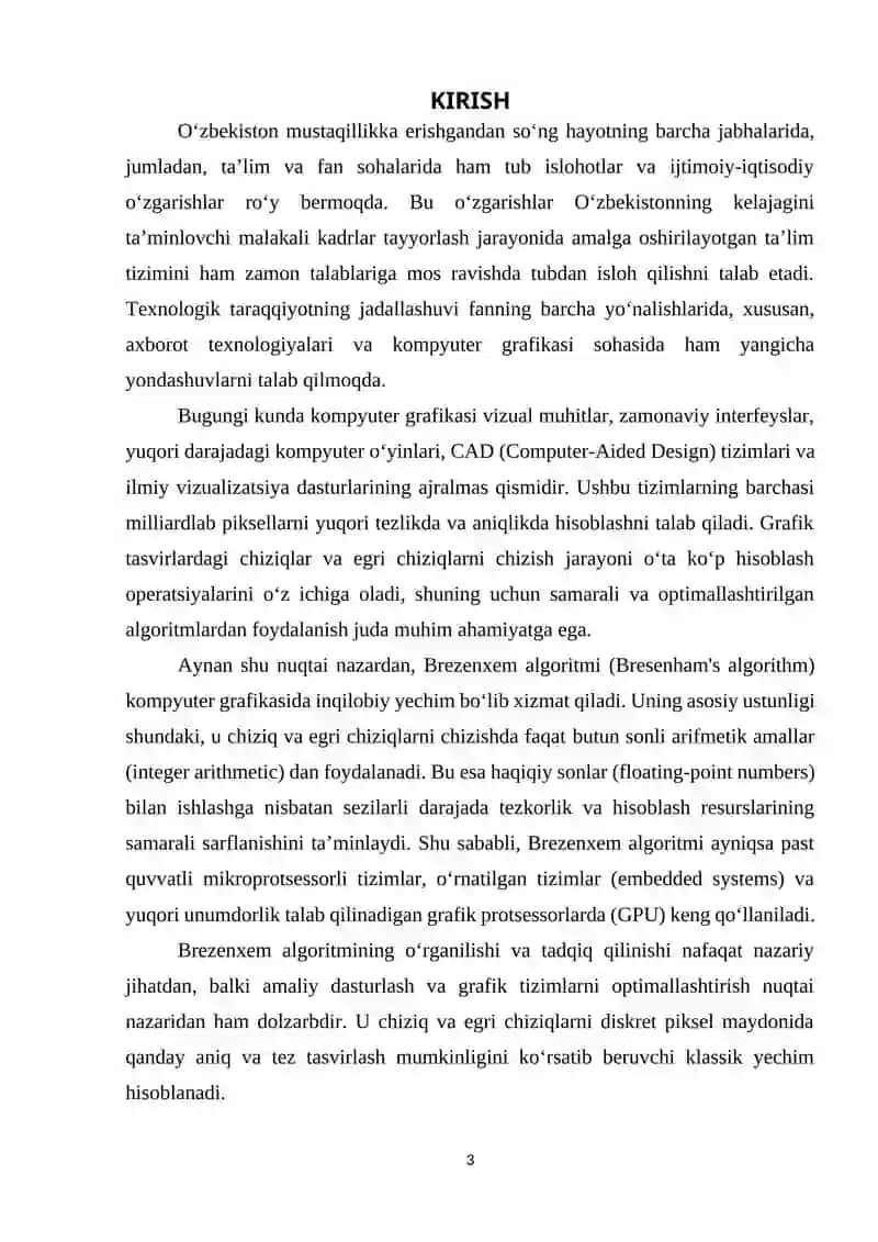 Brezenxli algoritmi va egri chiziqlarni chizishdagi roli 3