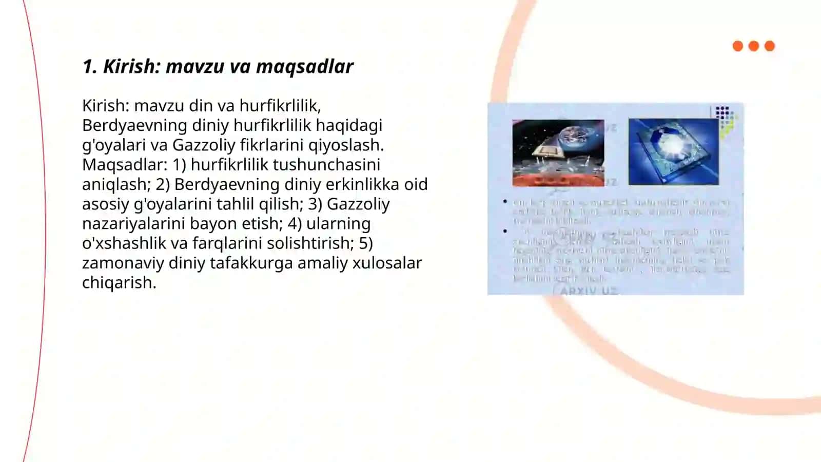 Din va hurfikrlilik Berdyaevning diniy hurfikrlilik haqidagi g'oyalarini Gazzoliy goyalari bilan qiyoslash 3