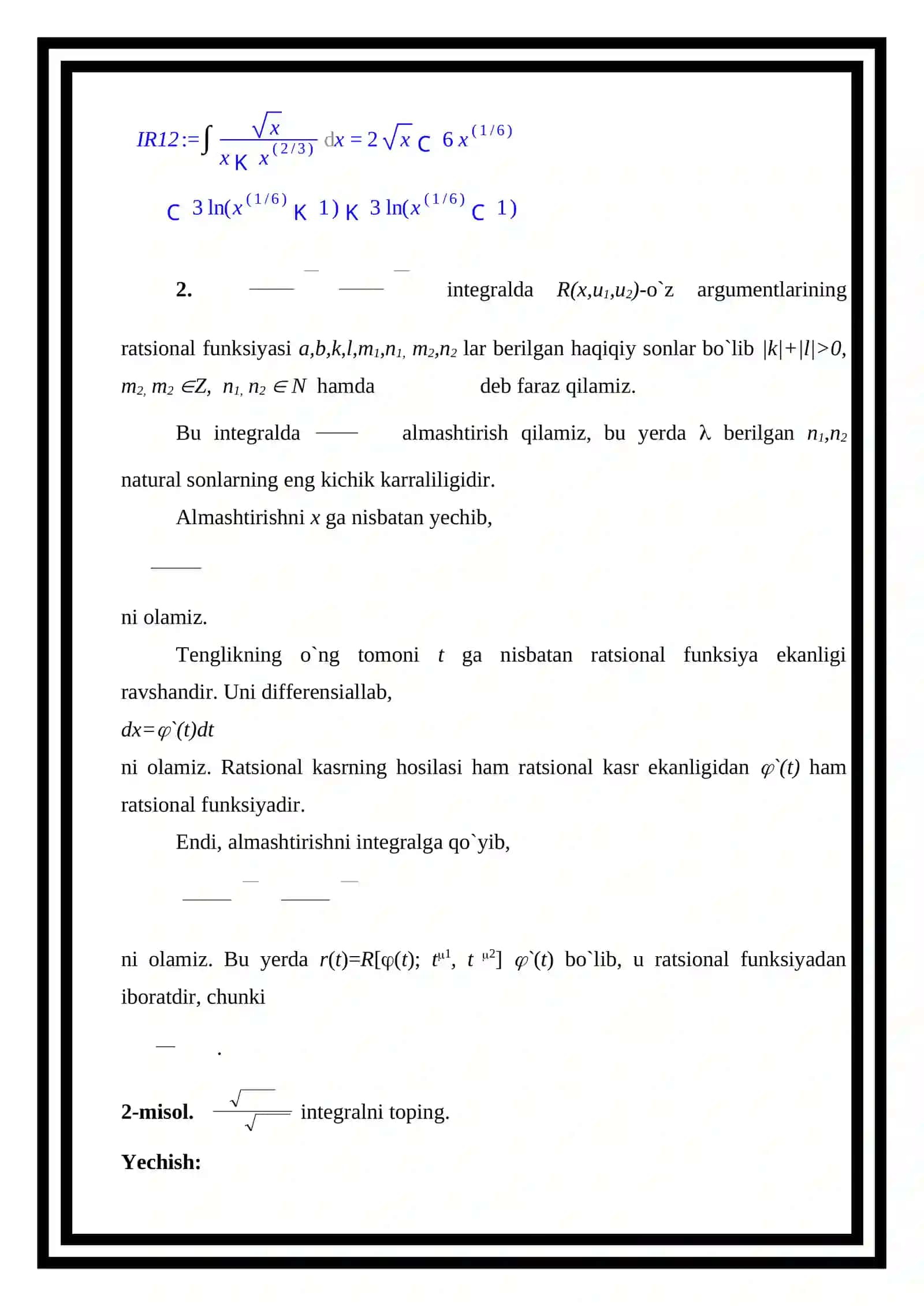 BA`ZI BIR IRRATSIONAL IFODALARNI INTEGRALLASH. 3