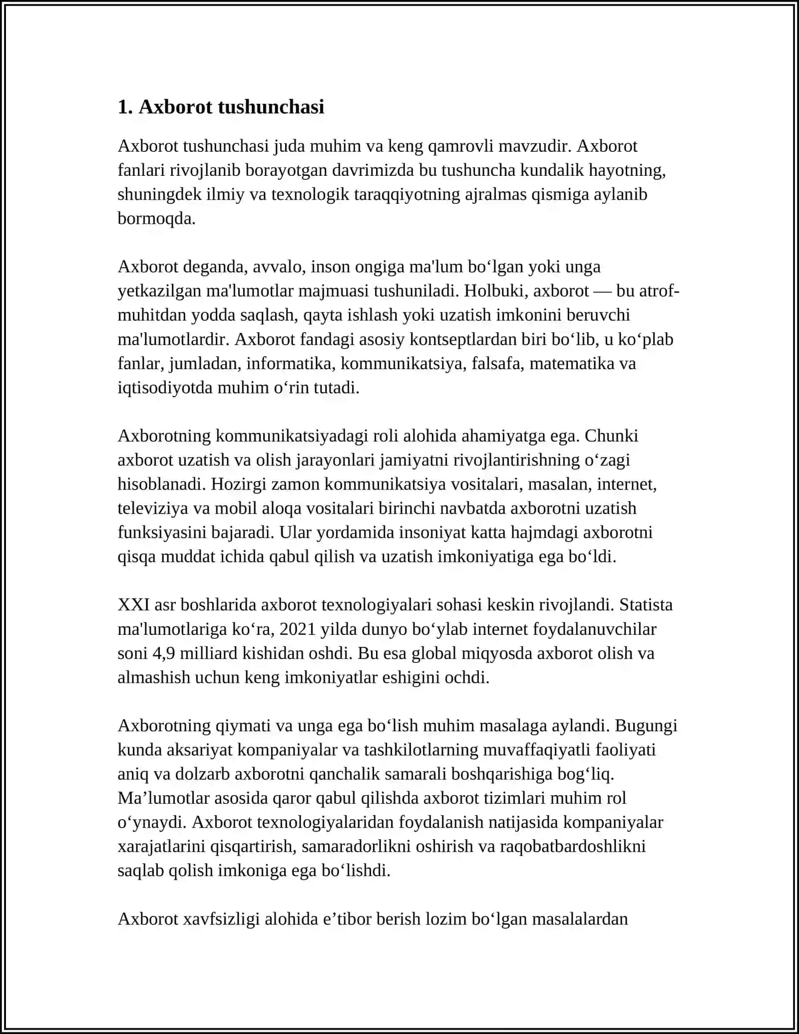 AXBOROT TUSHUNCHASINI O'RGANISH METODIKASI, UNING TURLARI 3