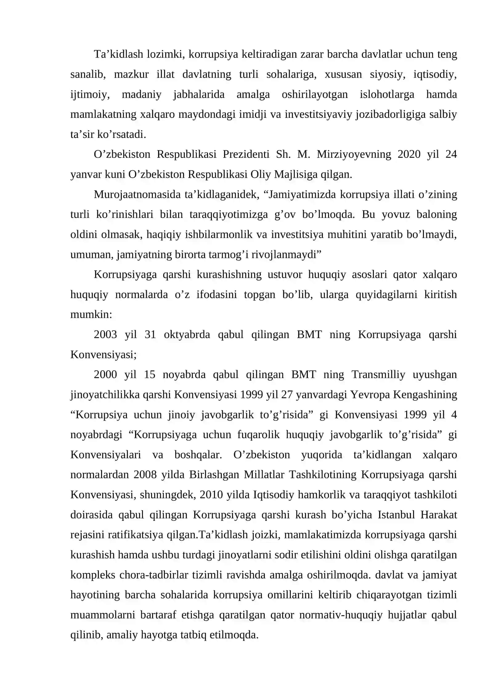 MT20 Korrupsiyaga qarshi kurash bo'yicha xalqaro qonunlar va qarorlarning o'zbekistonda ratifikatsiya qilishning ahamiyati 3