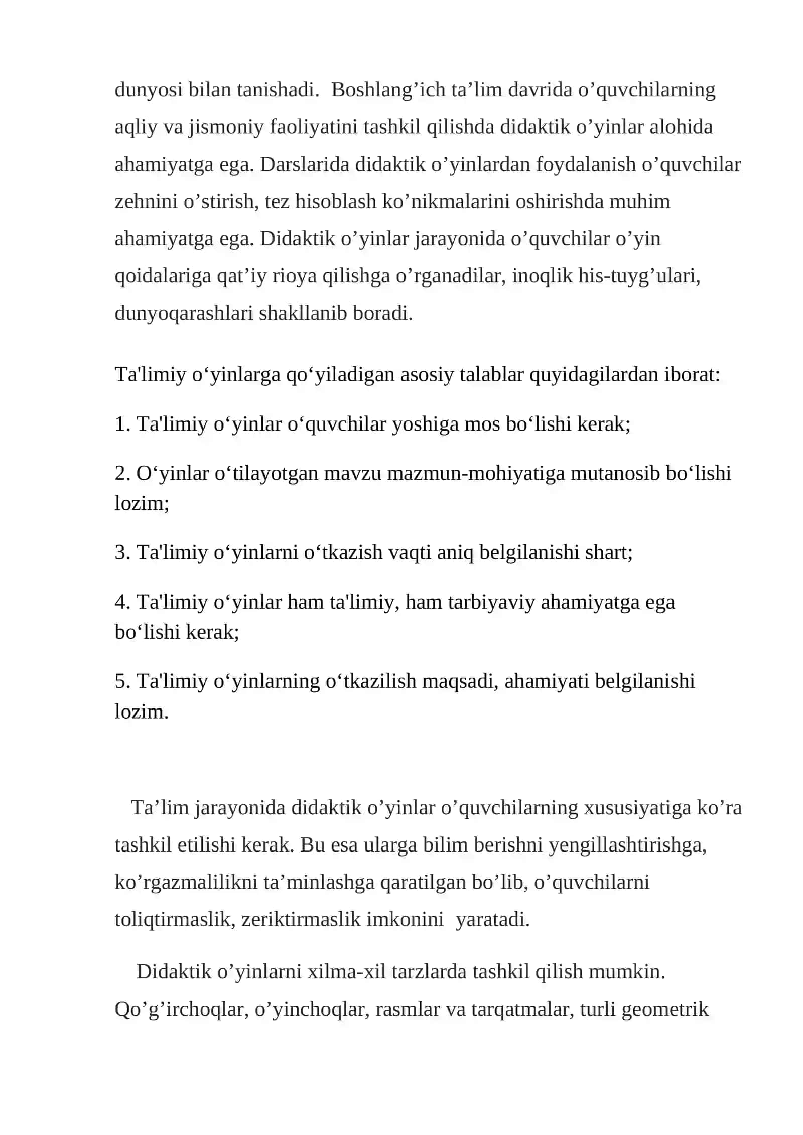 Boshlang’ich ta’lim jarayonida ta’limiy o’yinlarning ahamiyati 3