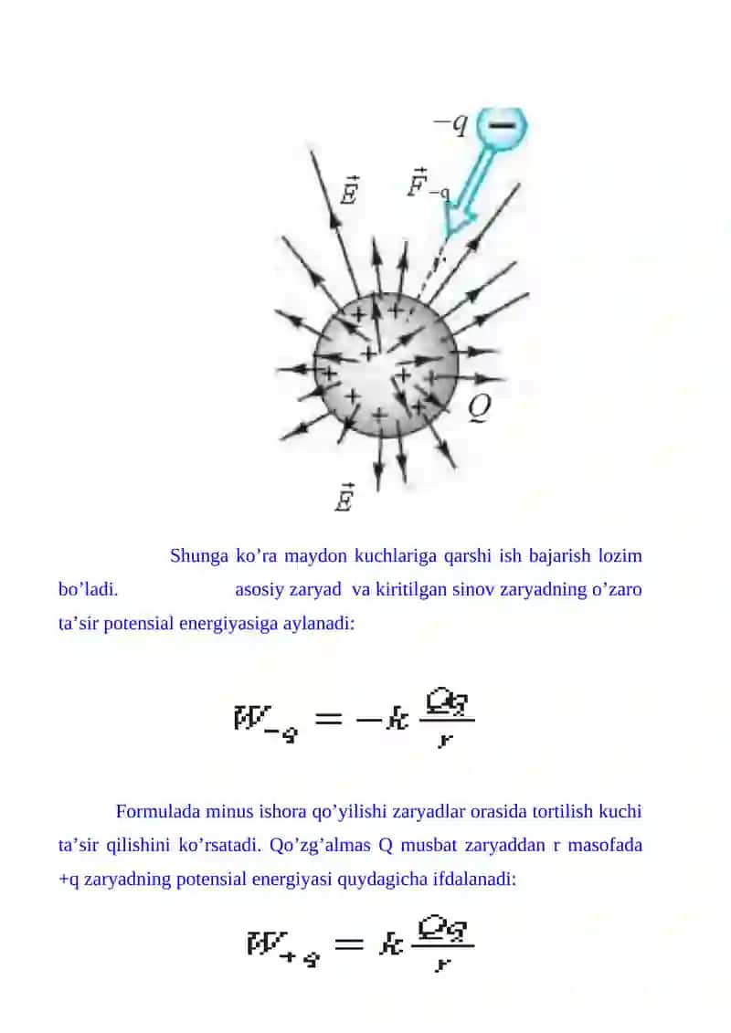 Nuqtaviy zaryad maydoning potensiali. Potensiallar farqi 3
