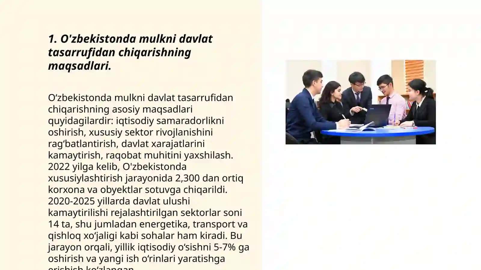 O'zbekistonda mulkni davlat tasarrufidan chiqarish va xususiylashtirish maqsadi, usuli va yo'llari 3