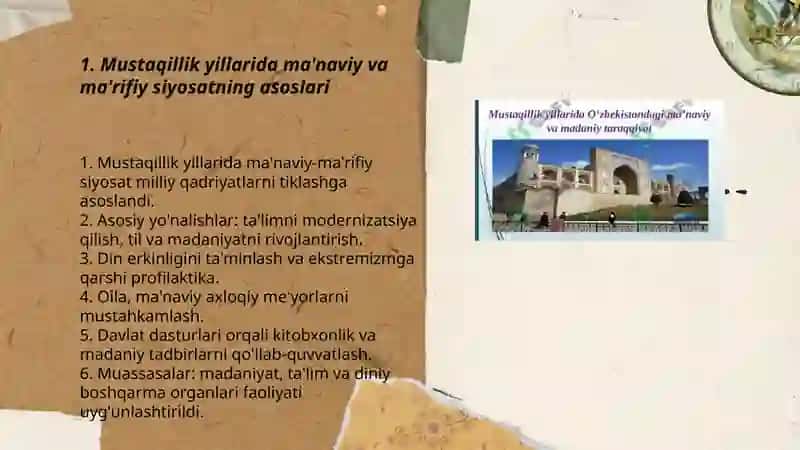 Mustaqillik yillarida manaviy va madaniy taraqqiyot 3