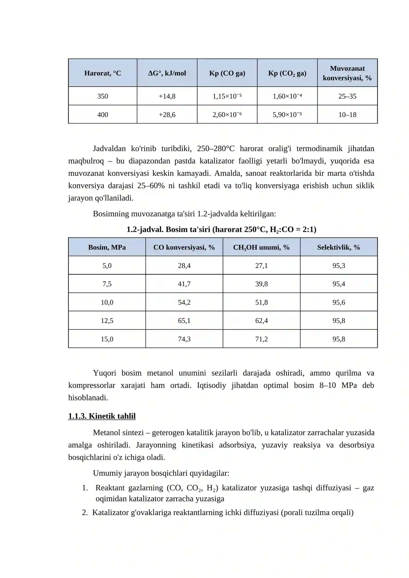 Metanol ishlab chiqarishning nazariy asoslari 3