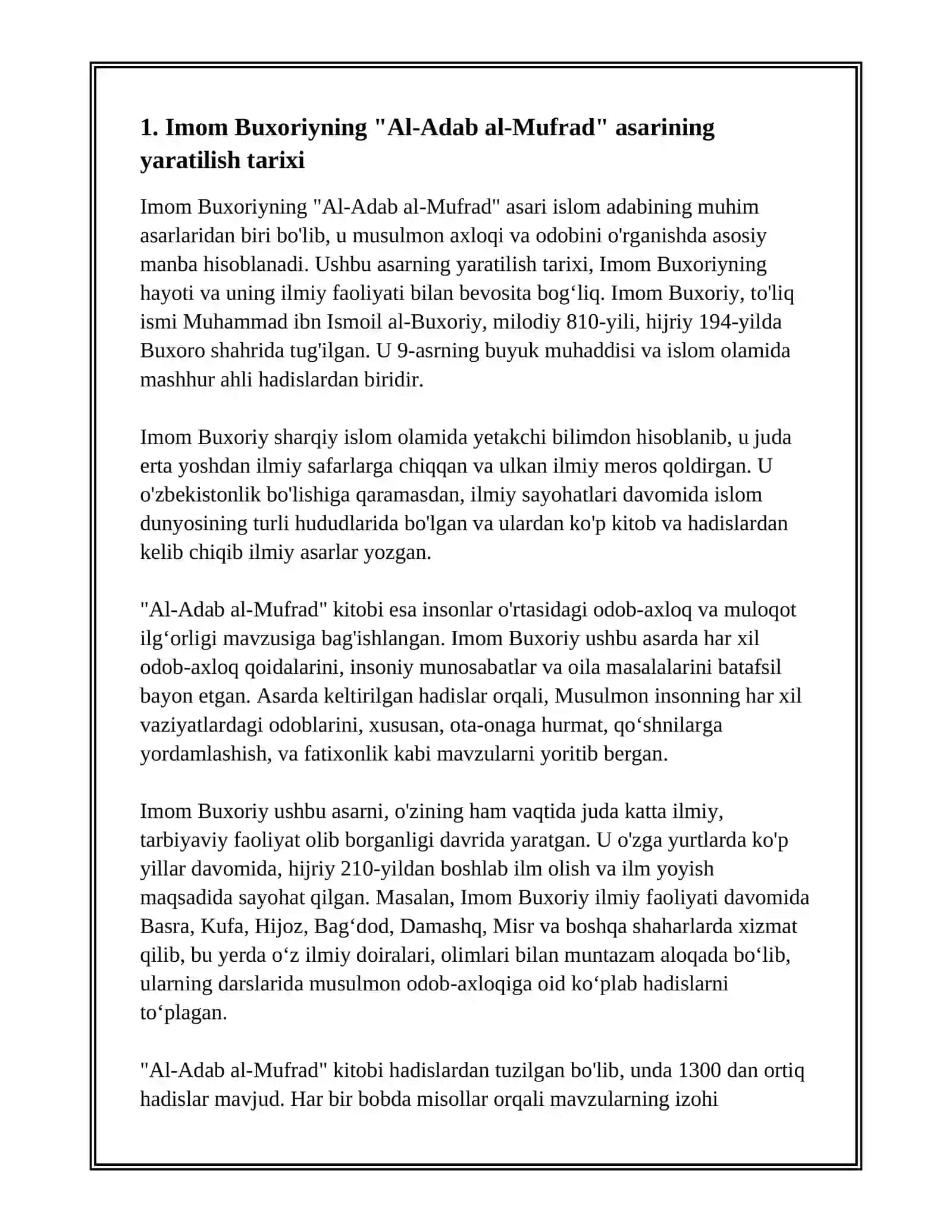 IMOM BUXORIYNING AL-ADAB AL MUFRAD ASARI HAQIDA 3