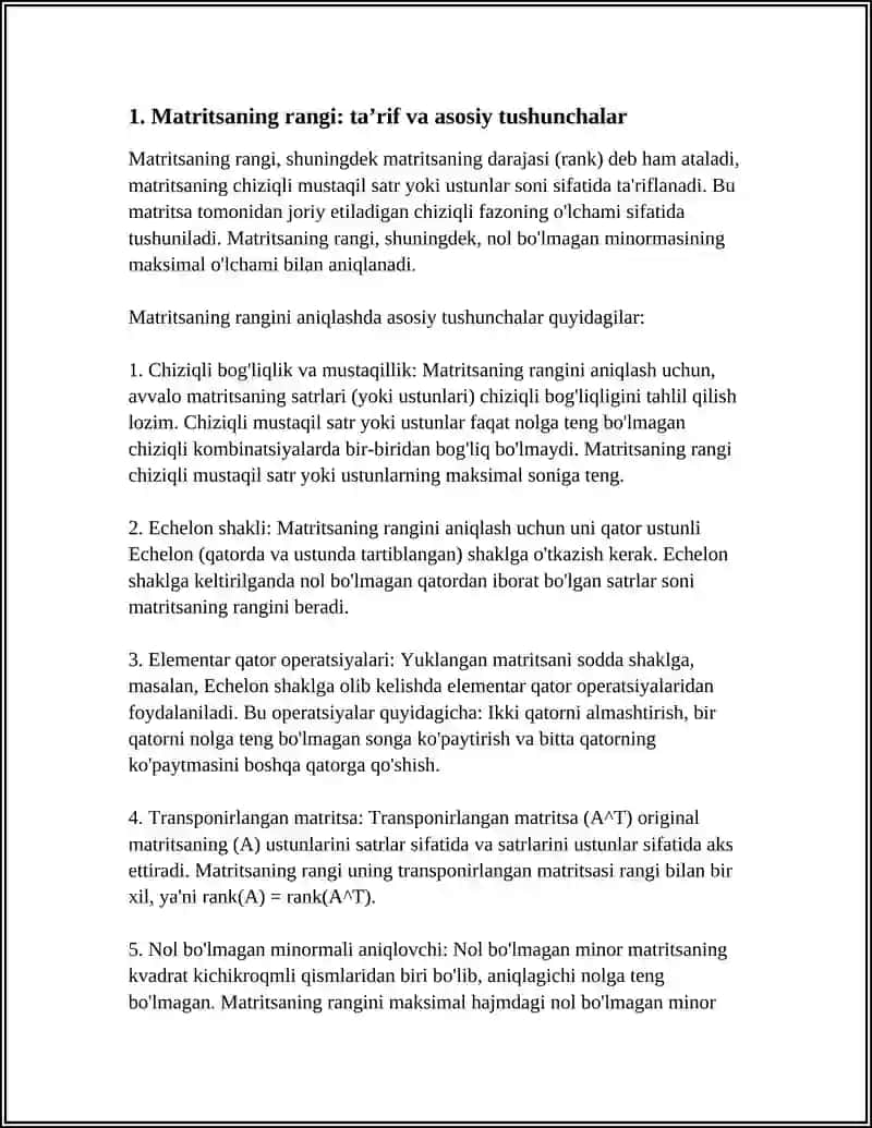 MATRITSANING RANGI VA UNI HISOBLASH.TRANSPONIRLANGAN MATRITSA 3