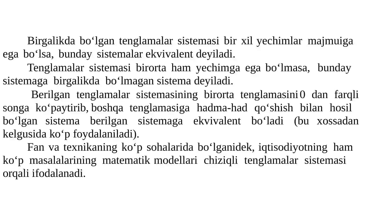 2-MA’RUZA: CHIZIQLI TENGLAMALAR SISTEMASI VA UNI YECHIMINI TOPISH USULLARI 3