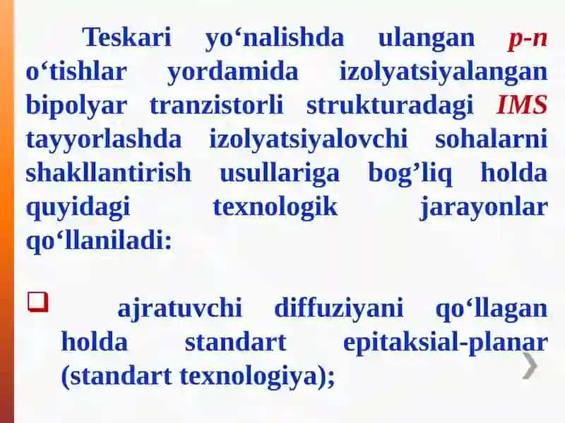 Yarim o‘tkazgichli bipolyar IMS larni p-no‘tish izolyatsiyali tayyorlanish texnologiyalari 3