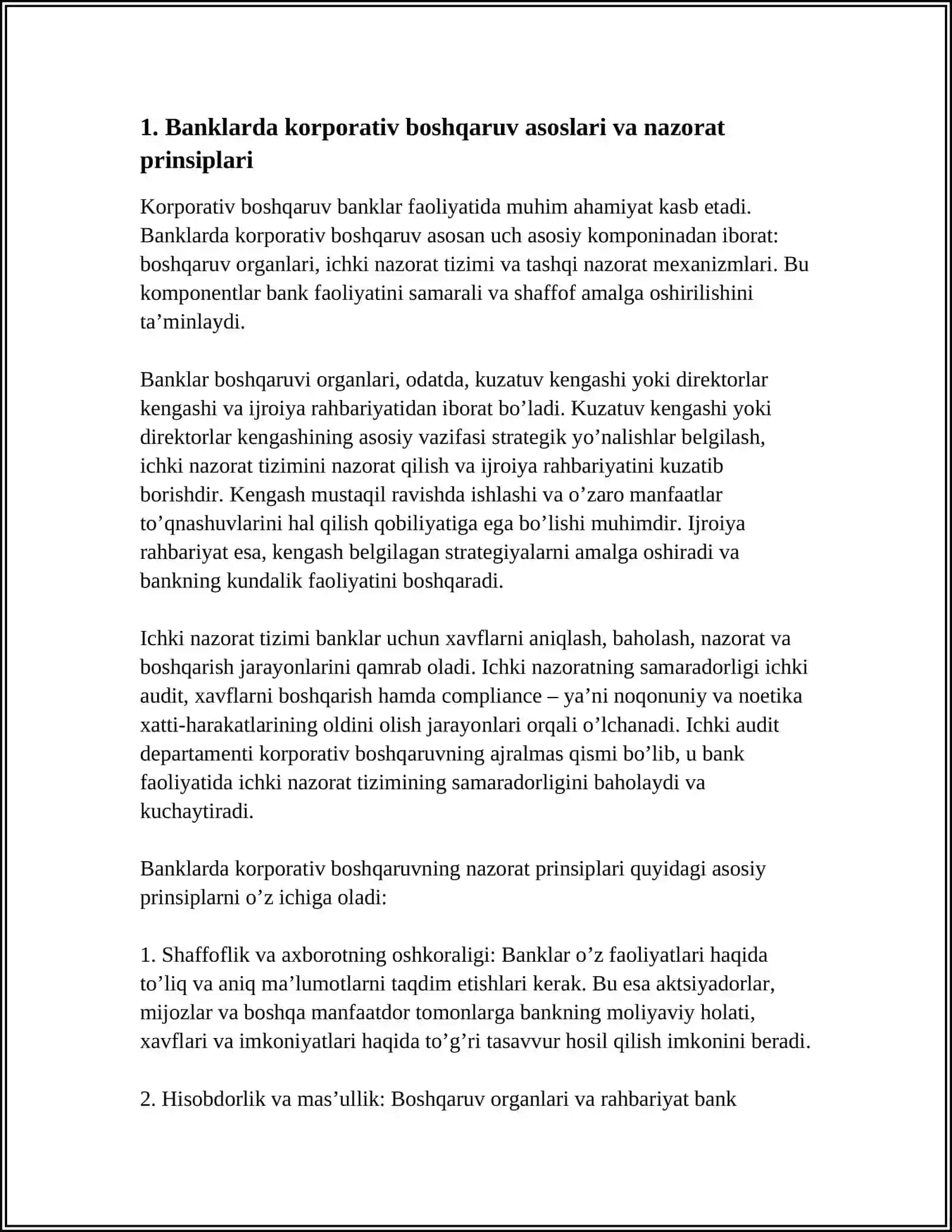 BANKLARDA KORPORATIV BOSHQARUV: NAZORAT NUQTAYI NAZARI 3