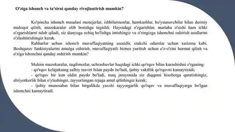 O'ziga ishonch 3