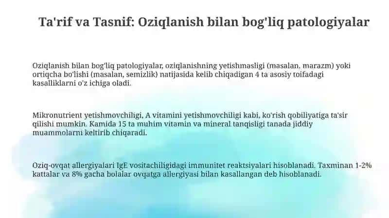 Ovqatlanish bilan bog'liq patalogiyalar (nutritsiologiya bo'yicha) 3