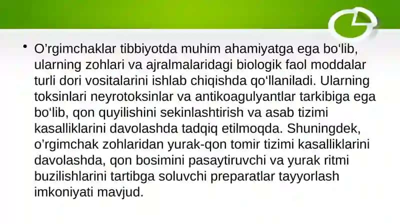 Tibbiyotda ahamiyatga ega bo’lgan o’rgimchaksimonlar ,hashoratlar ,chivinlar,pashshalar ,iskaptoparlar 3