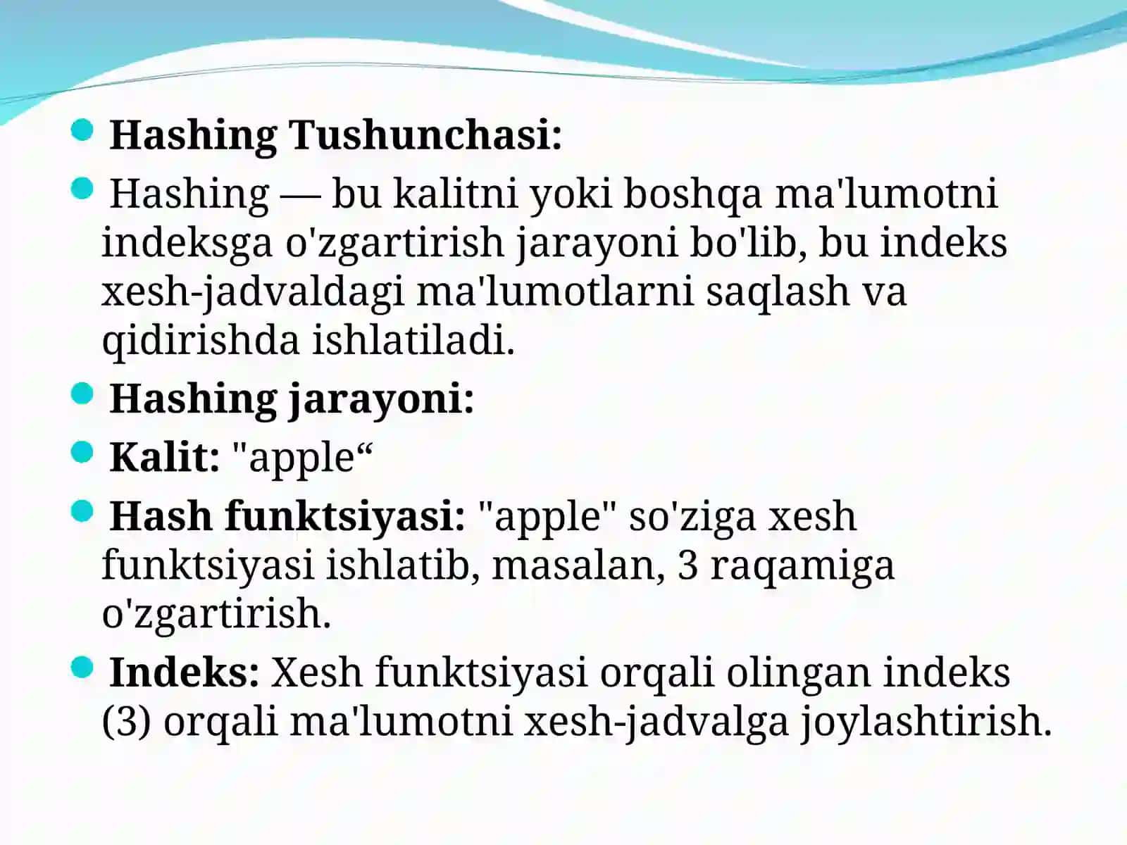Xesh-jadvallar. Xesh-jadvallar – xesh-funksiyalar, kolliziyalarni hal qilish usullari. 3