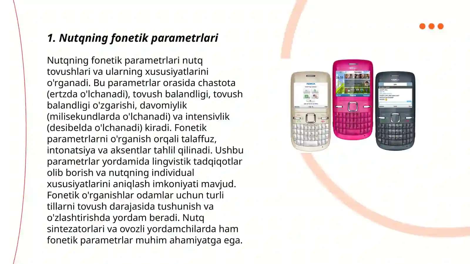 Nutqning fonetik bólinishi:jumla,takt,sóz,bóg'in,tovush.Bóg'in tuzilishi.Uning turlari 3