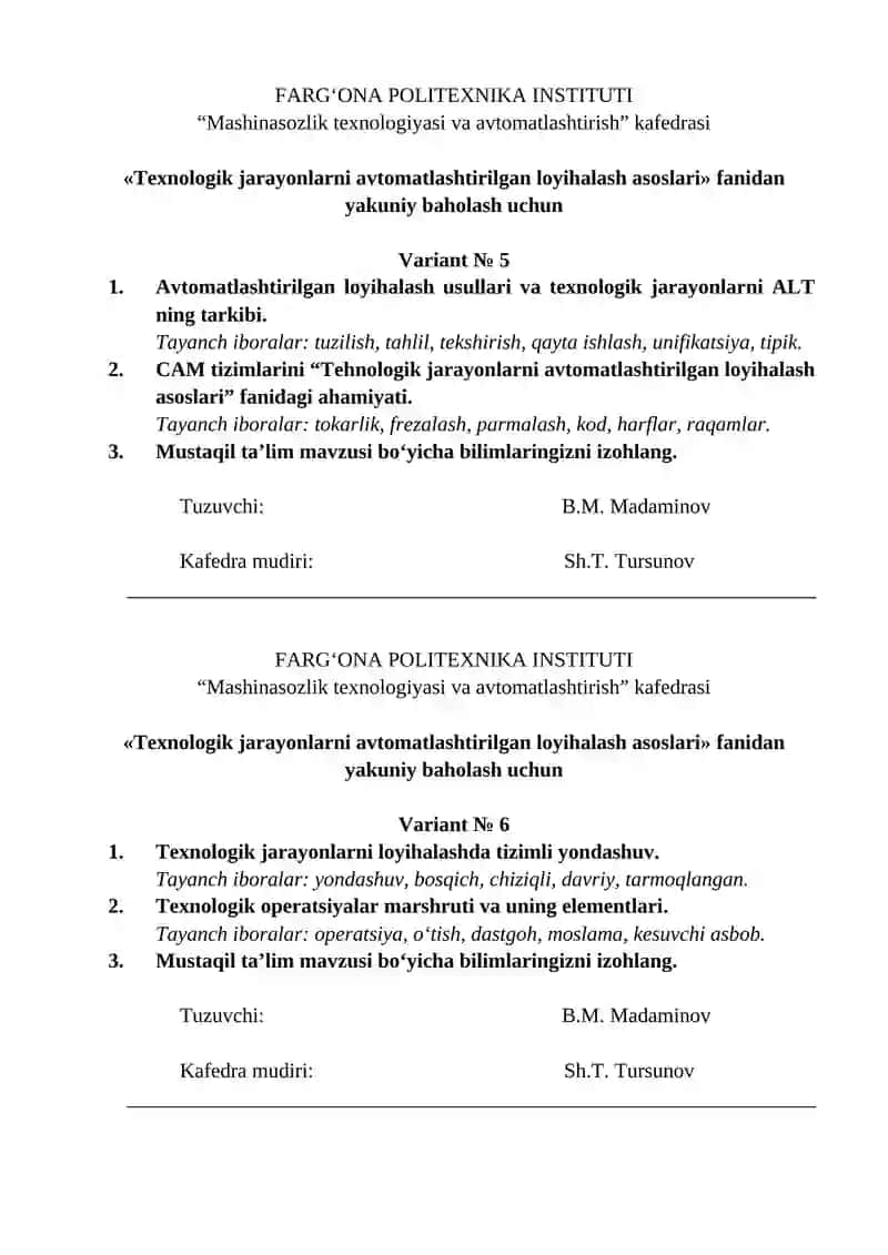 Texnologik jarayonlarni avtomatlashtirilgan loyihalash asoslari 3
