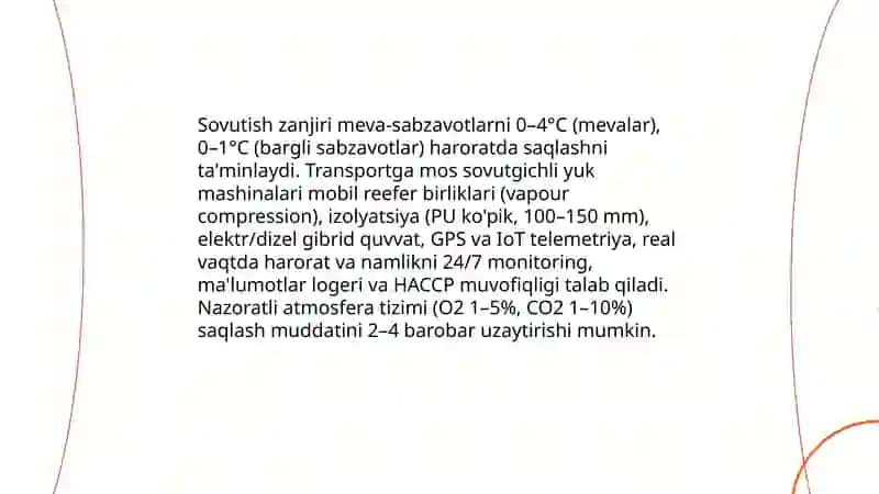 Sovutish zanjiri (cold chain) va transportga mos sovutgichli yuk mashinalari texnologiyalari 3