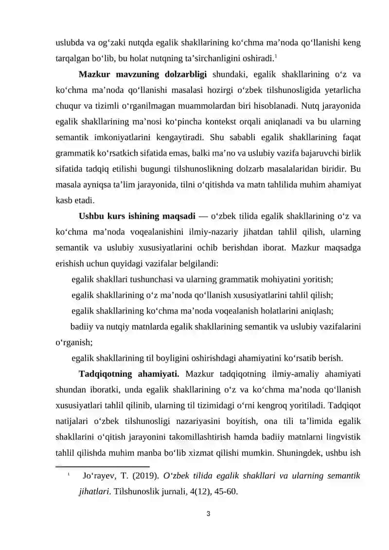 Egalik shakllarining o‘z va ko‘chma ma’nolarda voqelanishi 3