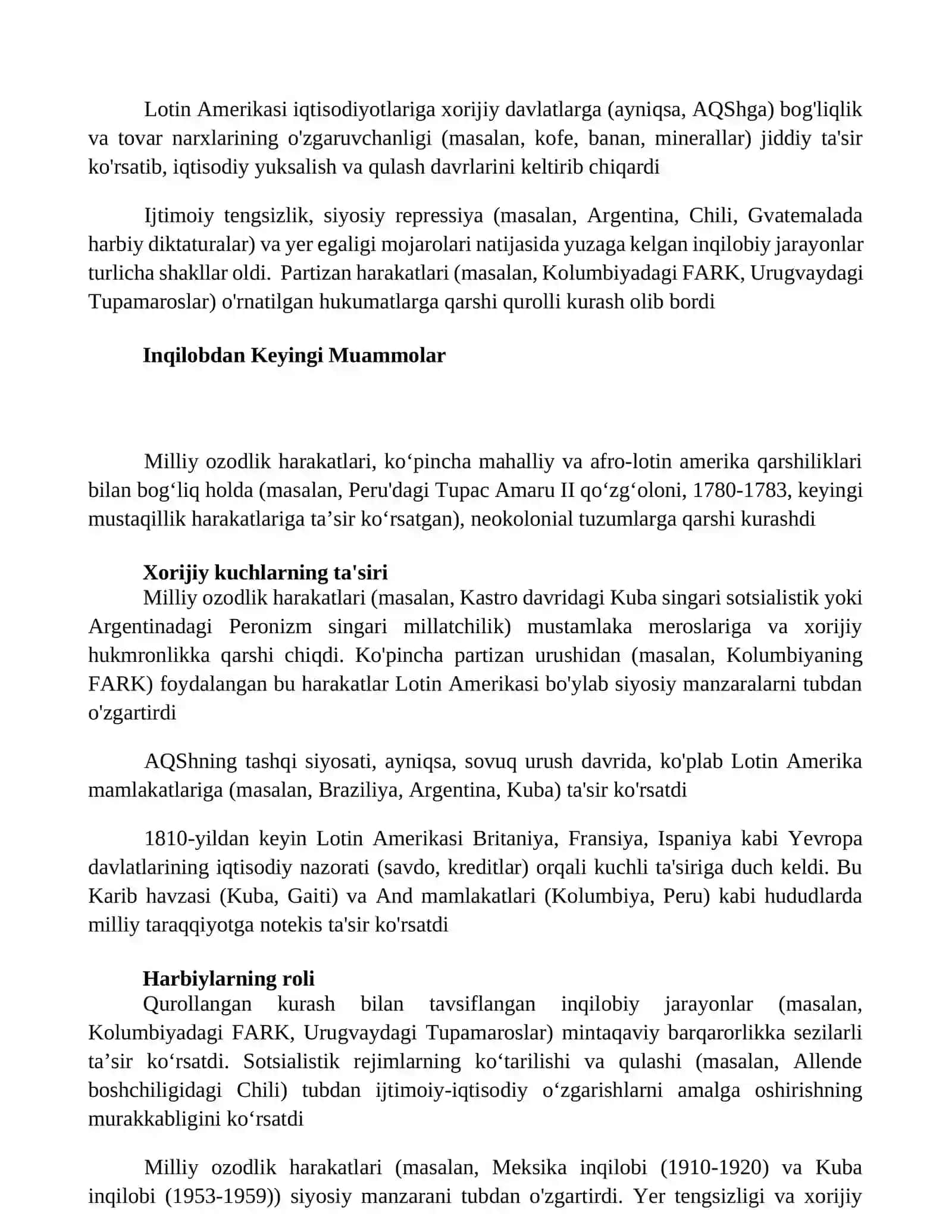 Lotin Amerikasi mamlakatlarida milliy-ozodlik harakatlari va inqilobiy jarayonlari 3