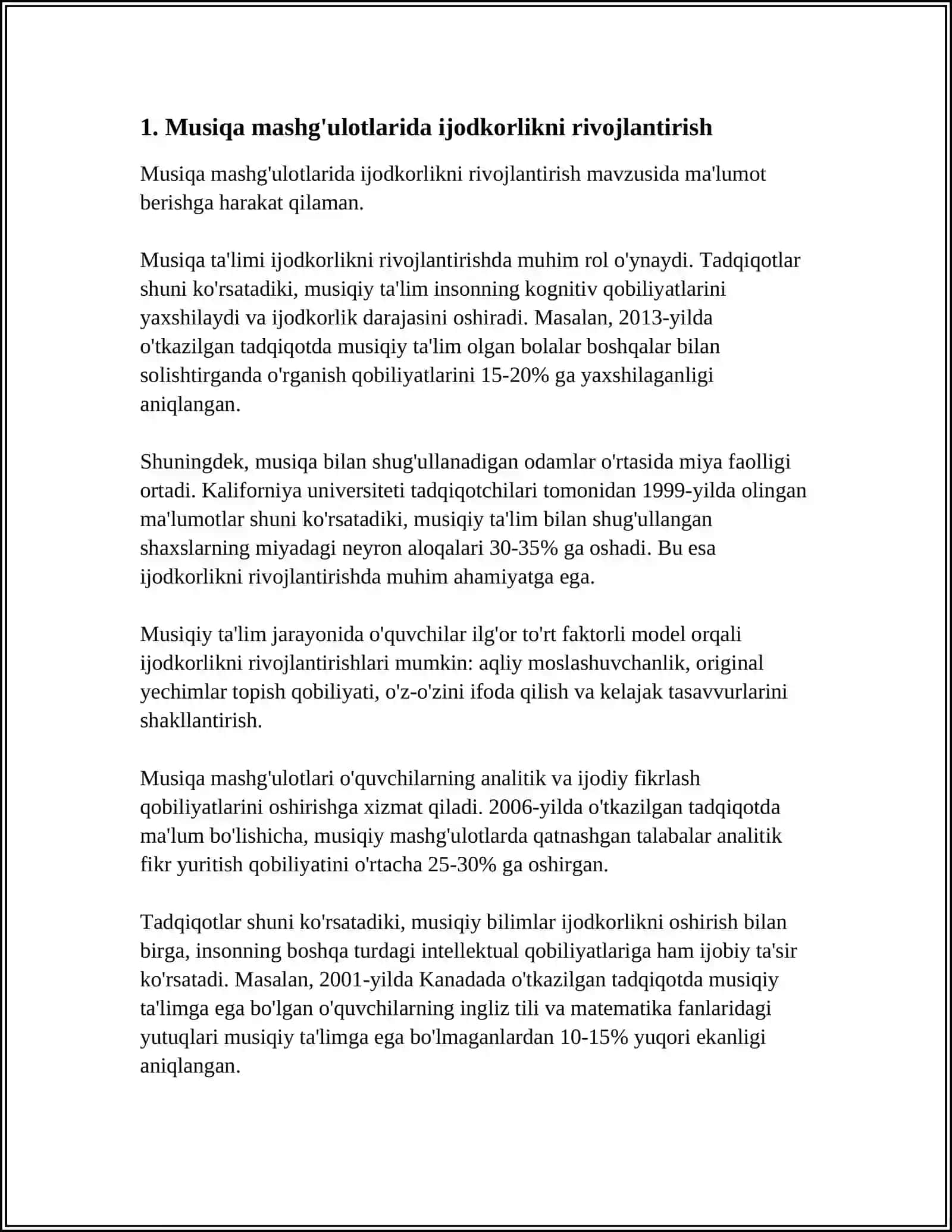 Musiqa Mashg'ulotlarida Ijodkorlik 3