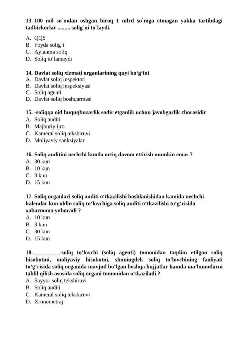 soliq kodeksi boʻyicha test 3