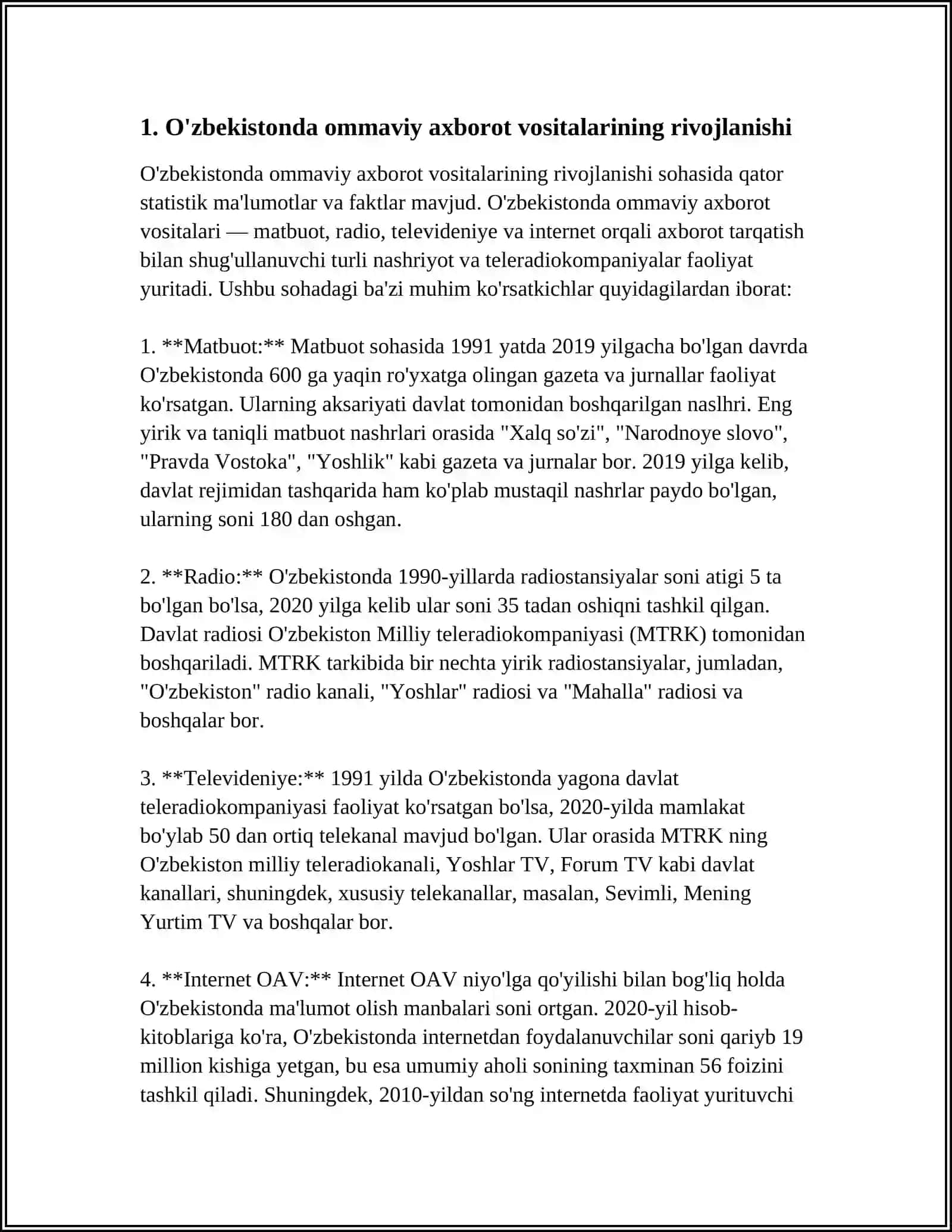 O’ZBEKISTON RESPUBLIKASIDA OMMAVIY AXBOROT VOSITALARNING FAOLYATI ( O’ZGARISH VA MUAMMOLARI) 3
