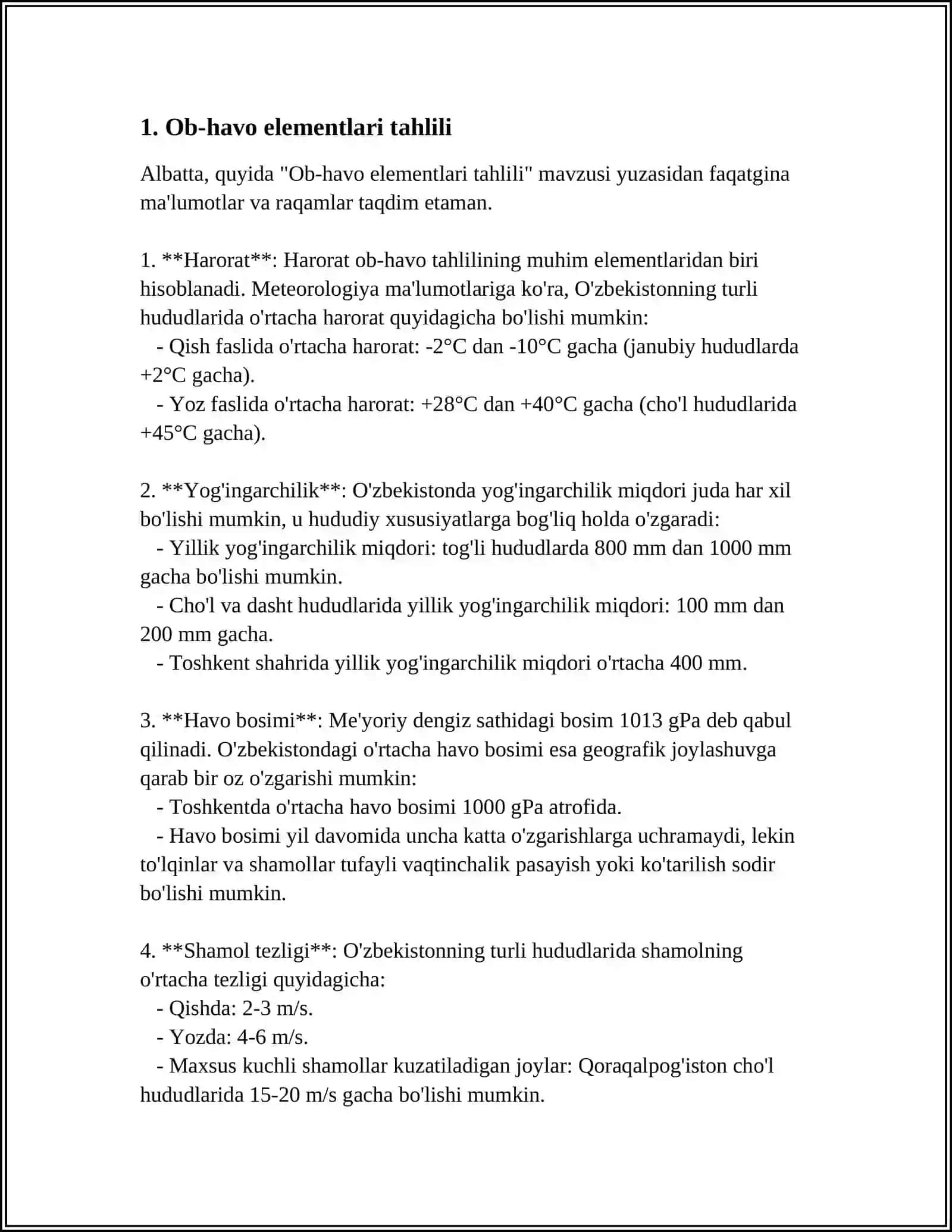 MAVZU OB- HAVO ELEMENTLARI, YOG'INLAR, TEMPERATURE, SHAMOLLAR VA ULARDAGI TABIIY O'ZGARISHLARNI ANGLASH 3