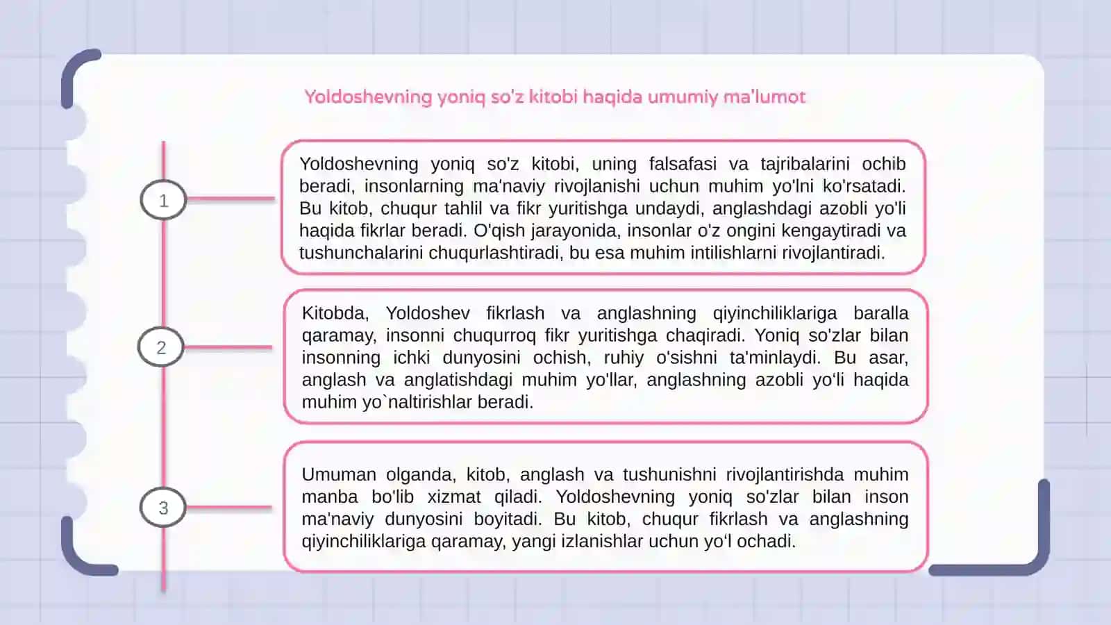 Yoldoshevning yoniq so'z kitobidan anglashning azobli yo'li maqolasiga tahlil 3