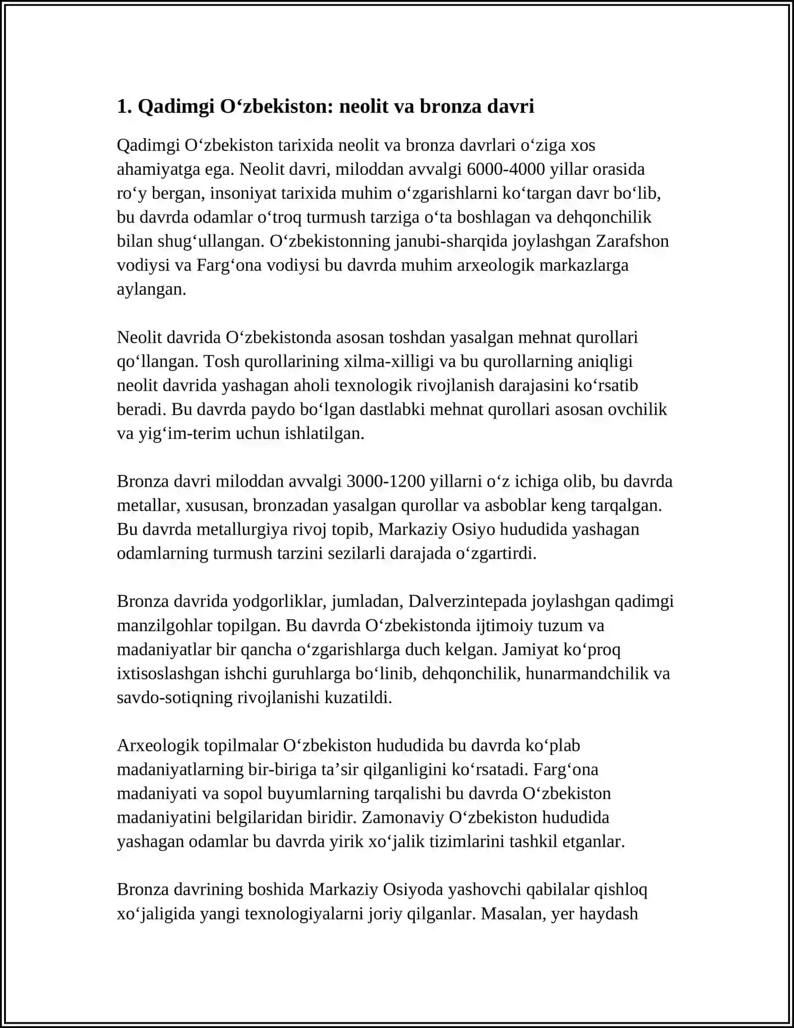 Qadimgi O‘zbekiston: neolit va bronza davri 3