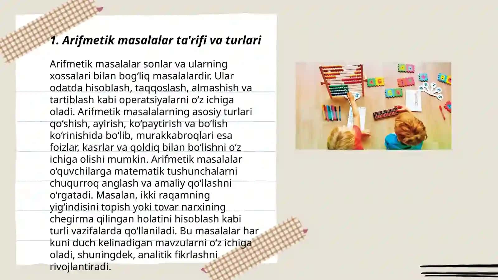 Sinfdan tashqari mashg'ulotlarda arifmetik masalalar yechishga o'rgatish metodikasi 3