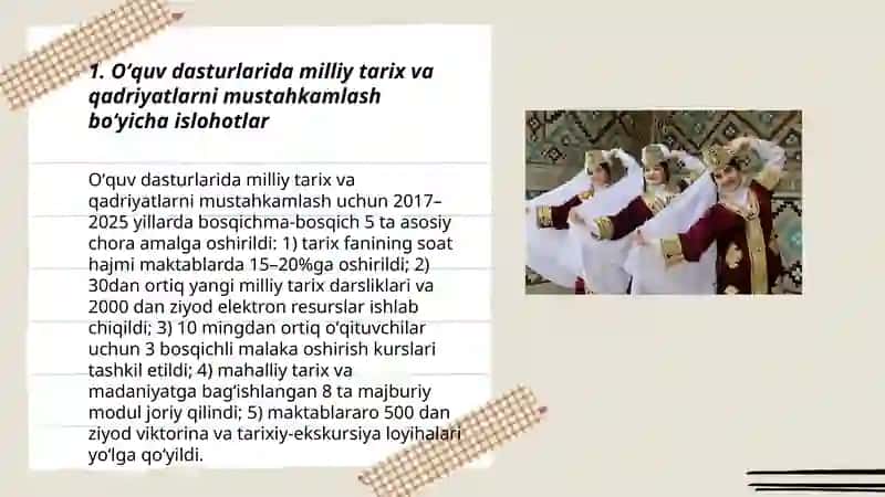 Oʻzbekistonda milliy qadriyatlar va tarixni tiklash borasidagi islohotlar 3
