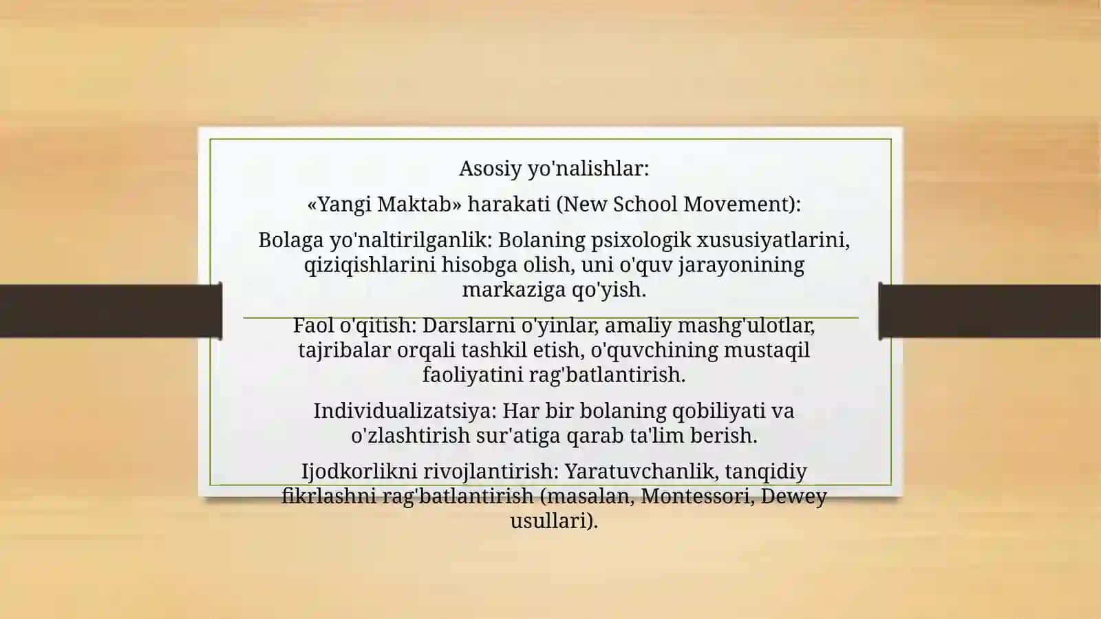 XIX asrning oxiri- XX asrda G’arbiy Yevropa, AQSH ,Rossiyada reformatorlik pedogogikasi va uning asosiy yo’nalishlari. 3