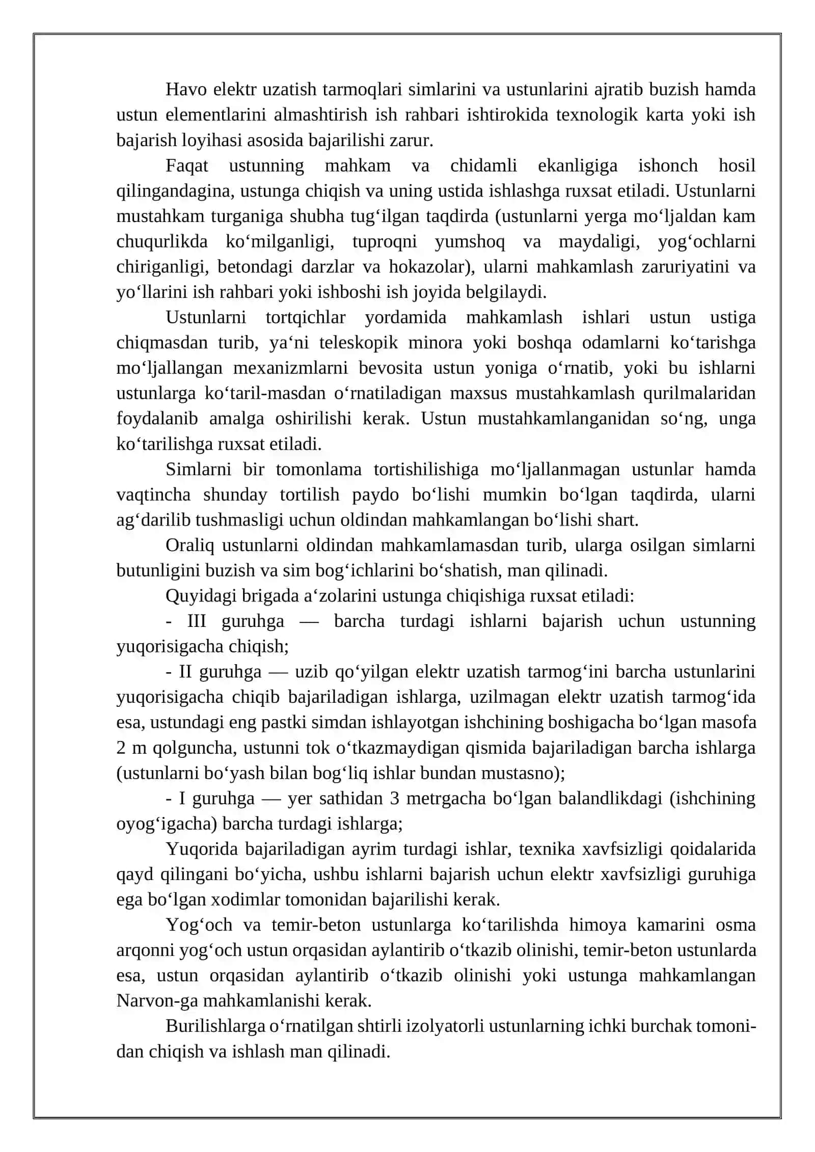 Havo elektr uzatish tarmoqlari ustunlarida bajariladigan ishlar 3