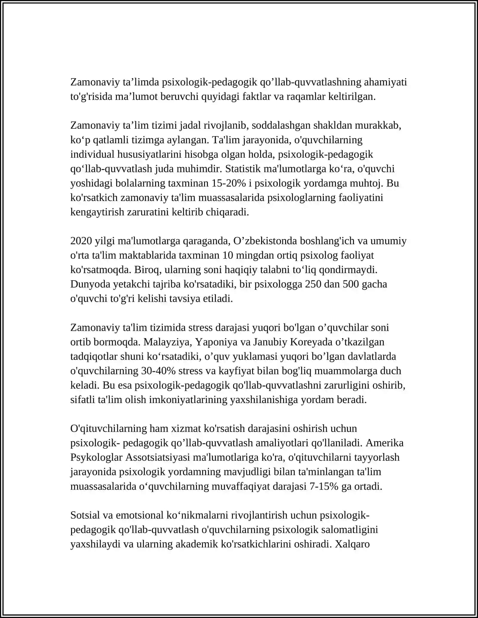 ZAMONAVIY TA’LIMDA PSIXOLOGIK-PEDAGOGIK QO‘LLAB-QUVVATLASHNI RIVOJLANTIRISH 3