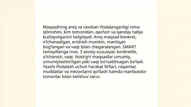 Maqsadni toʻgʻri shakllantirishning zaruriy talablari 3