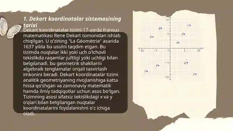 Tekslik va fazodagi Dekart koordinatalari sistemasi va uning tatbiqi 3
