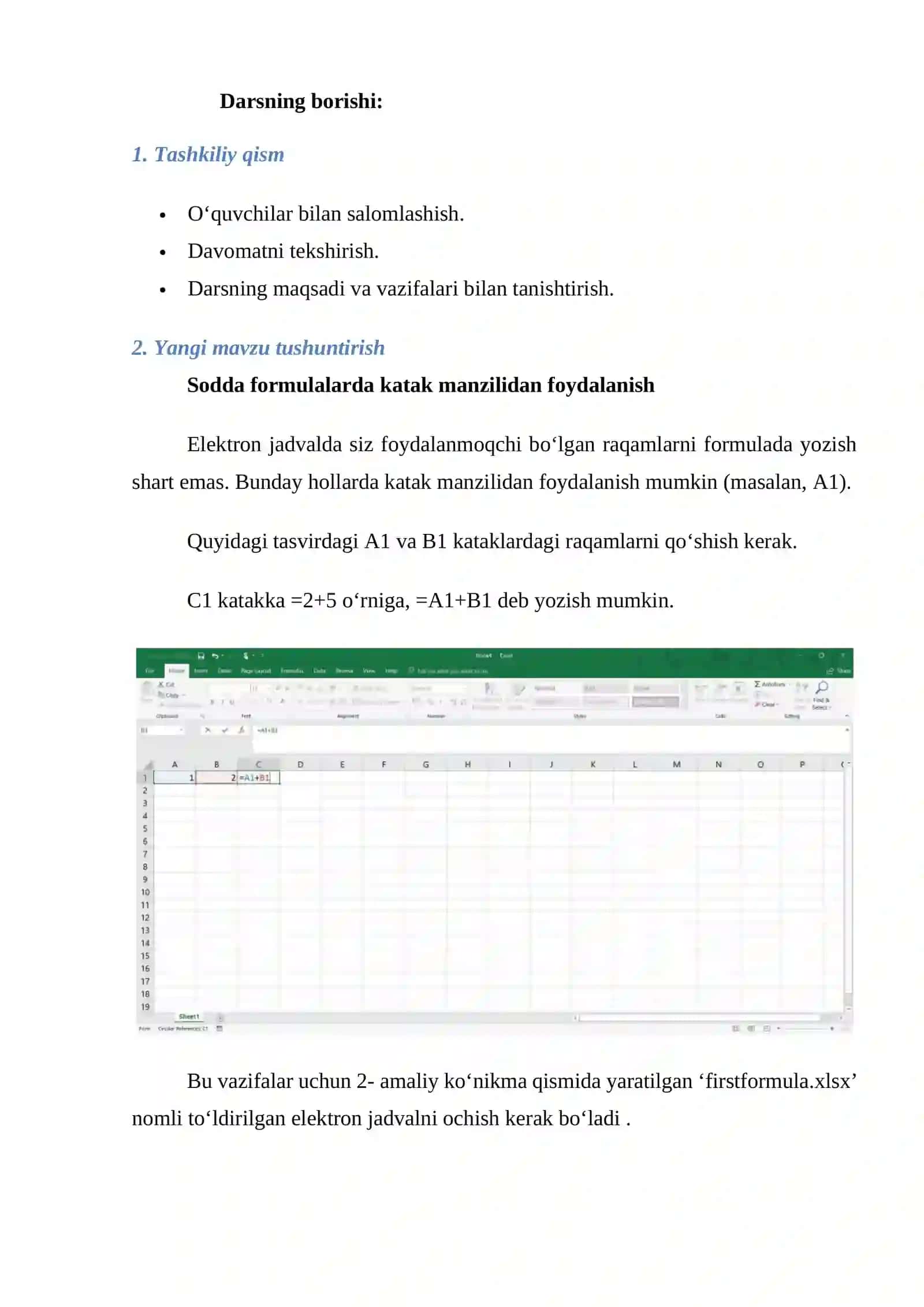 6-sinf Informatika Sodda formulalarni kiritishda katak manzilidan foydalanish. Formulalarni nusxalash 3
