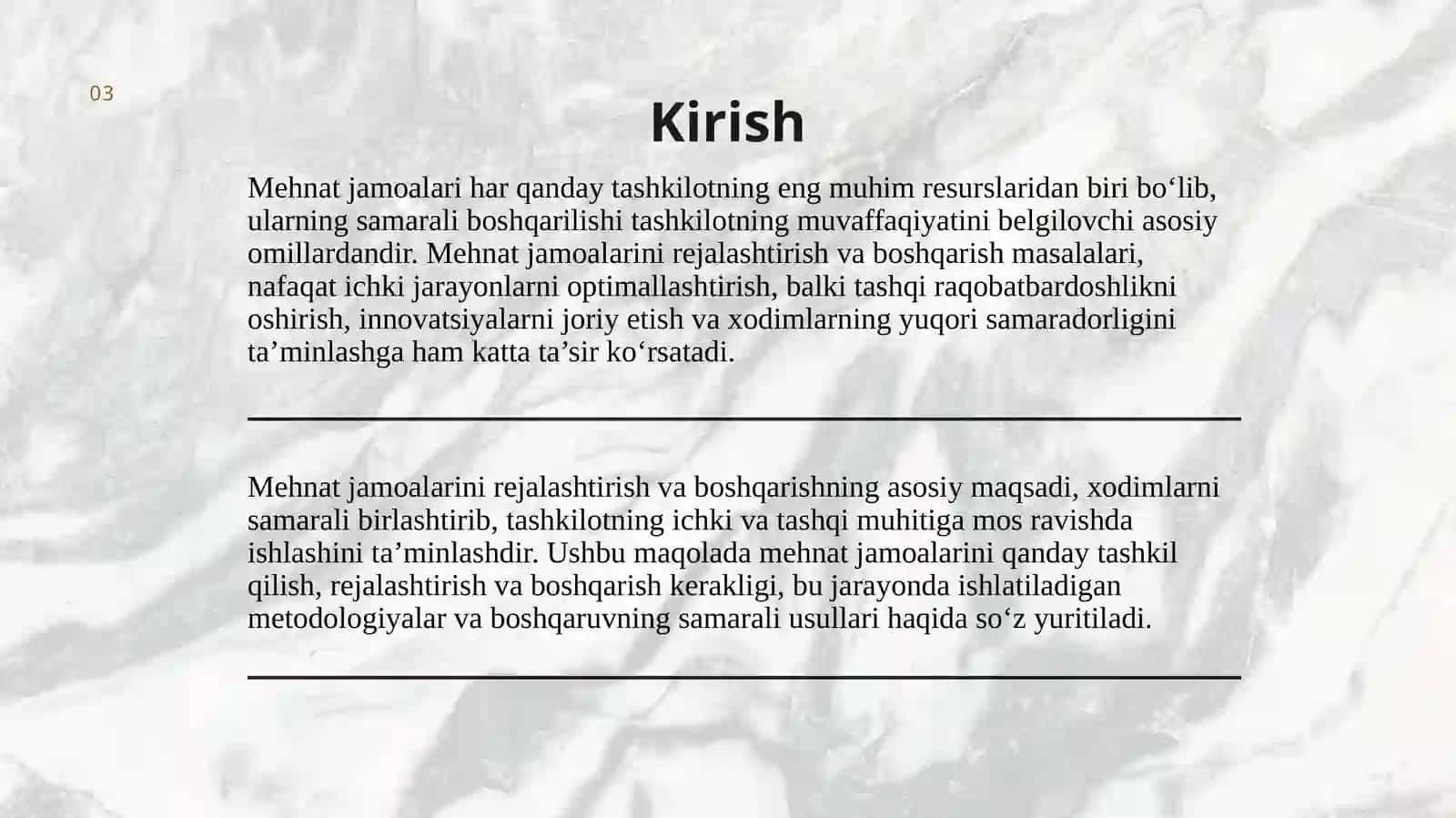 Mehnat jamoalarini rejalashtirish va boshqarish. 3