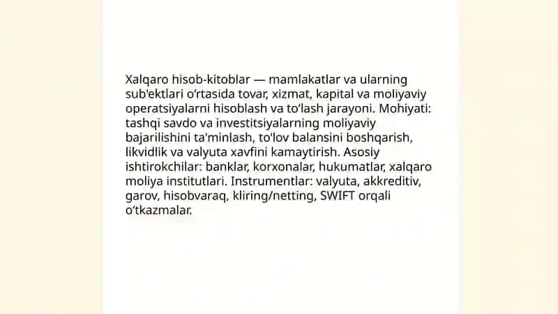 Xalqaro hisob-kitoblar tushunchasi va asosiy shakllari 3